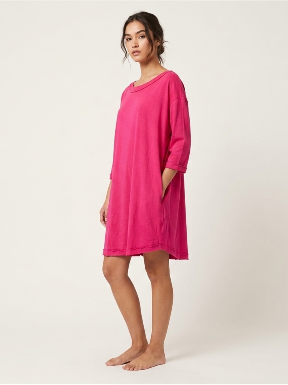 Free People FP Beach Essential Extreme Tee Mini Dress Pink Oversized Medium